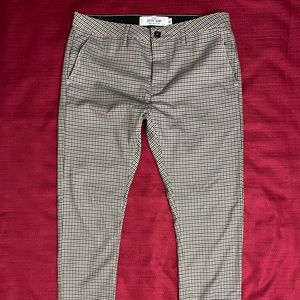 TOPMAN tan/navy blue plaid slim fit pants!!